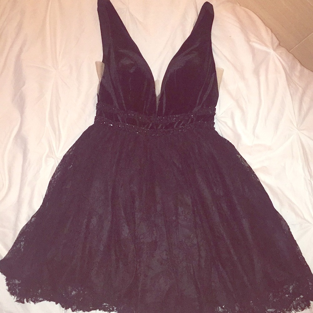 Black velvet and lace formal dress